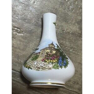 Spode Bud Vase Bone China Made in England #35 White Garden Scene Gold Trim